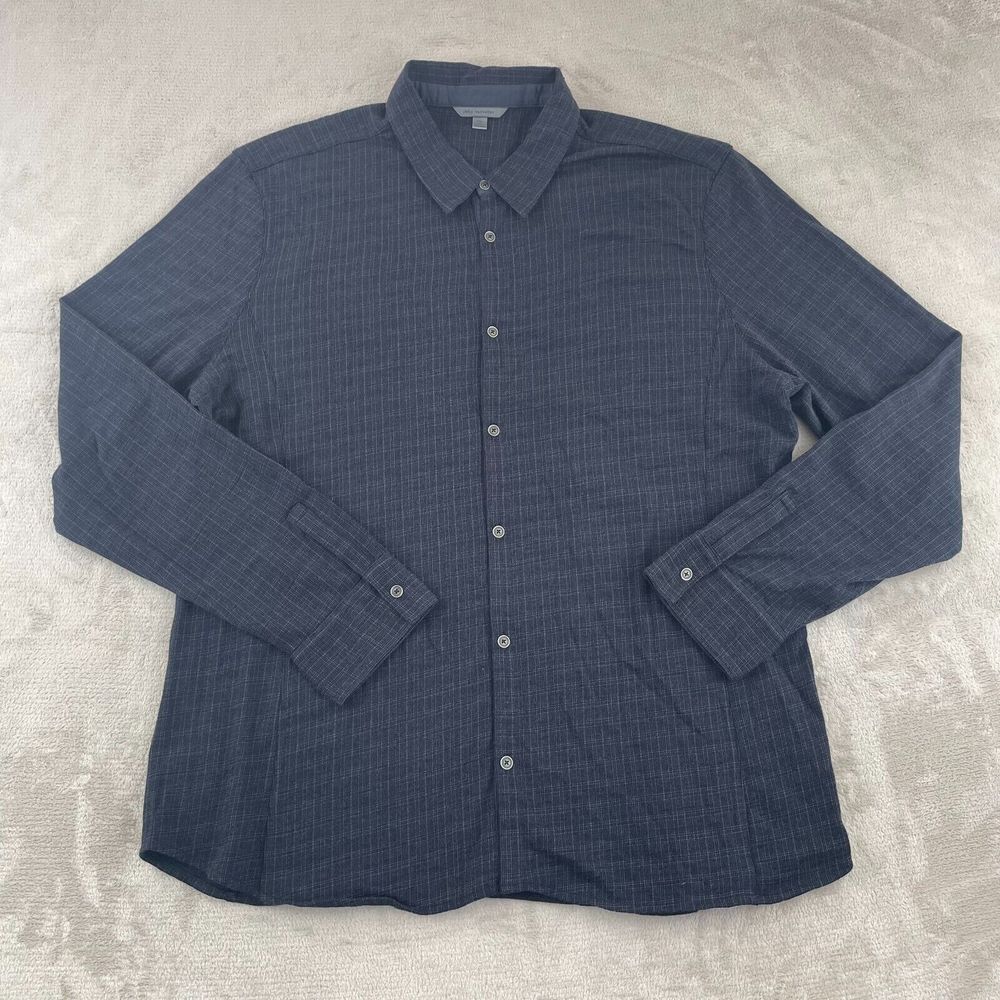 John Varvatos‎ Collection Shirt Men 2XL Navy Wool Blend Long Sleeve NWOT $298